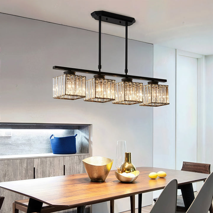 "Nordic multi-light glass pendant lamp with elegant glass shades, perfect for kitchen island or dining area centerpiece."
