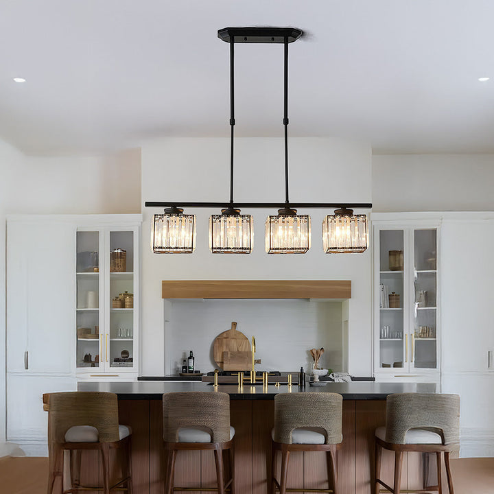 "Nordic multi-light glass pendant lamp with elegant glass shades, perfect for kitchen island or dining area centerpiece."
