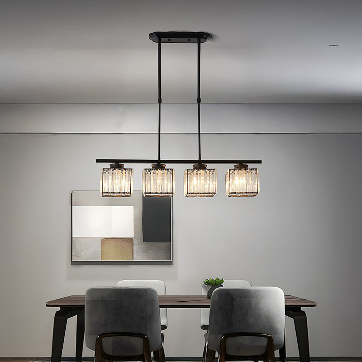 "Nordic multi-light glass pendant lamp with elegant glass shades, perfect for kitchen island or dining area centerpiece."