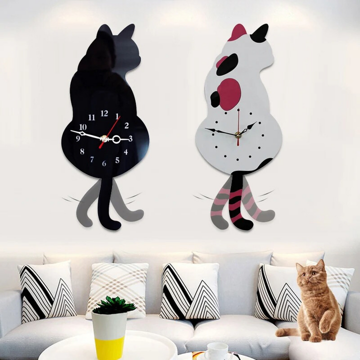 "Norse-inspired silent animal wall clock with swishing tail; ideal home decor for serene, playful spaces."