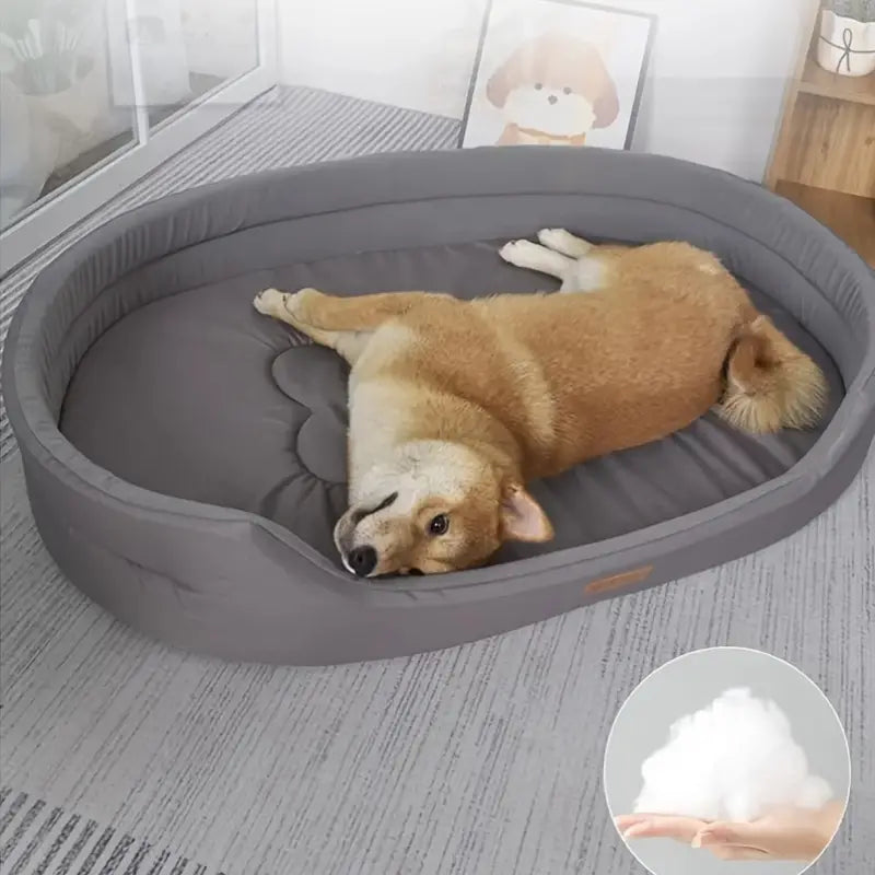 Orthopedic dog bed with memory foam for joint support, featuring a washable cover and non-slip base for optimal pet comfort.