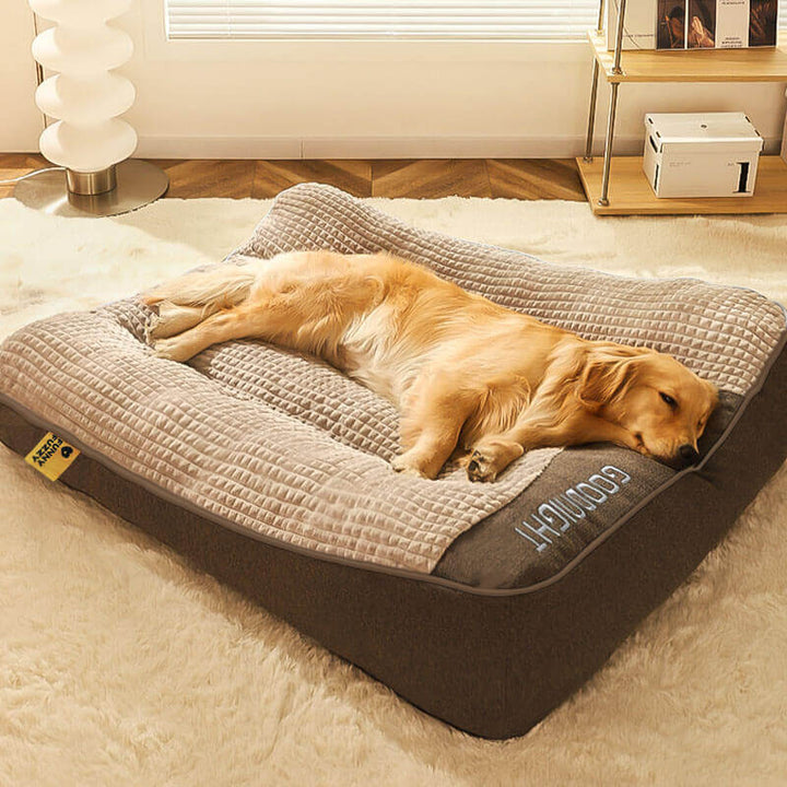 Comfortable orthopedic dog cushion with spine & neck support. Washable cover for easy cleaning, durable for pets.