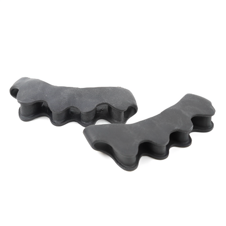 "Orthopedic Hammer Toe Splint Brace in silicone, providing toe alignment and pain relief; available in black, brown, white."