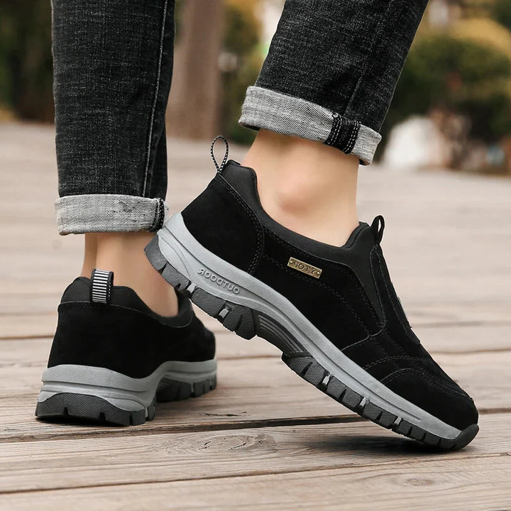 Orthopedic hiking shoes for men and women, featuring non-slip rubber soles, stylish design, and ergonomic support.