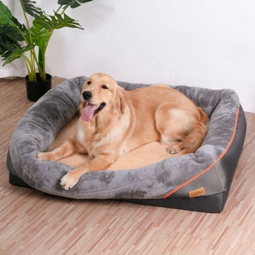 Orthopedic memory foam dog bed, large size, cushioned interior with cotton-padded bolster, perfect for large breeds.