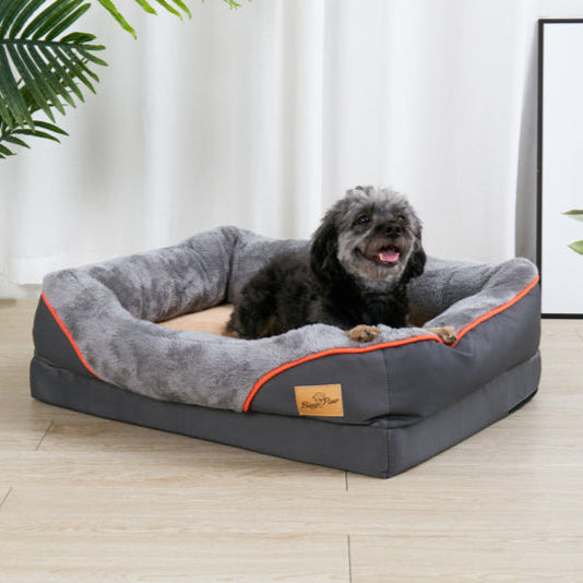 Orthopedic memory foam dog bed, large size, cushioned interior with cotton-padded bolster, perfect for large breeds.