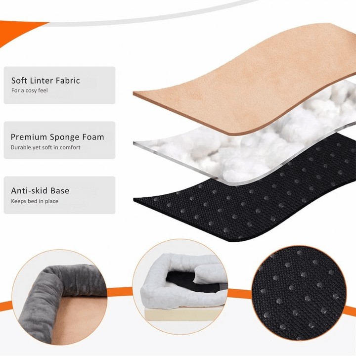 Orthopedic memory foam dog bed, large size, cushioned interior with cotton-padded bolster, perfect for large breeds.