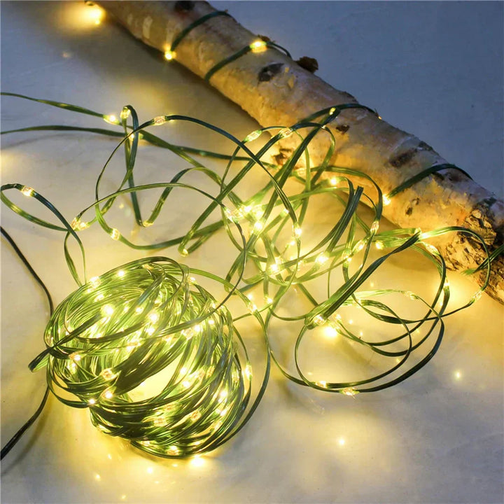 Outdoor multicolour LED rope light, waterproof with flexible PVC, shown in vibrant lighting modes for garden decor.