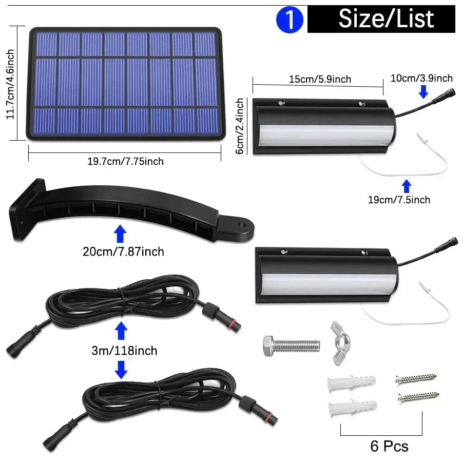 Outdoor Solar Pendant LED Light with dual/single options, art deco style, warm/cool white, weatherproof, 30 LEDs per head.
