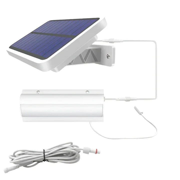Outdoor Solar Pendant LED Light with dual/single options, art deco style, warm/cool white, weatherproof, 30 LEDs per head.
