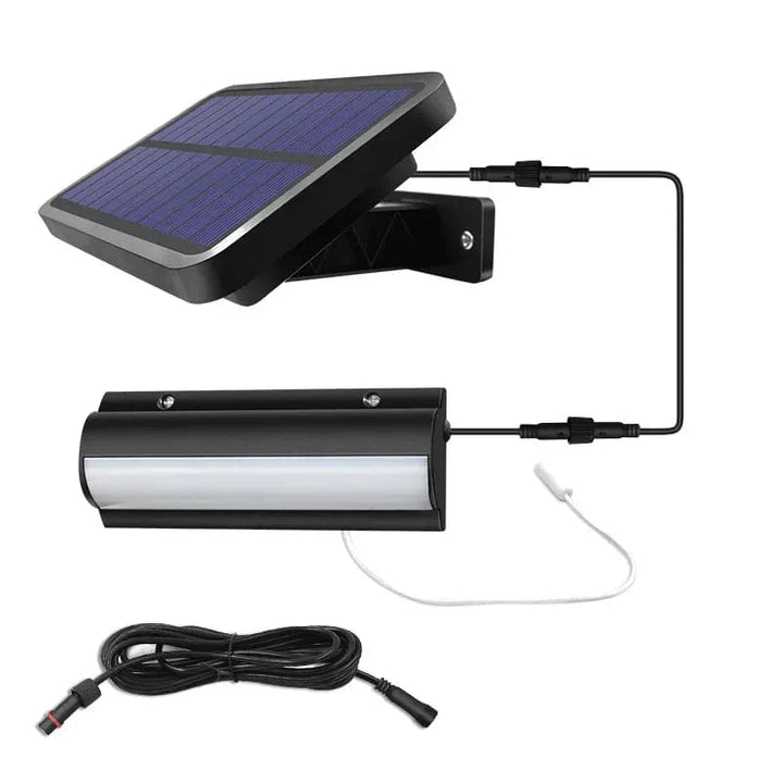 Outdoor Solar Pendant LED Light with dual/single options, art deco style, warm/cool white, weatherproof, 30 LEDs per head.