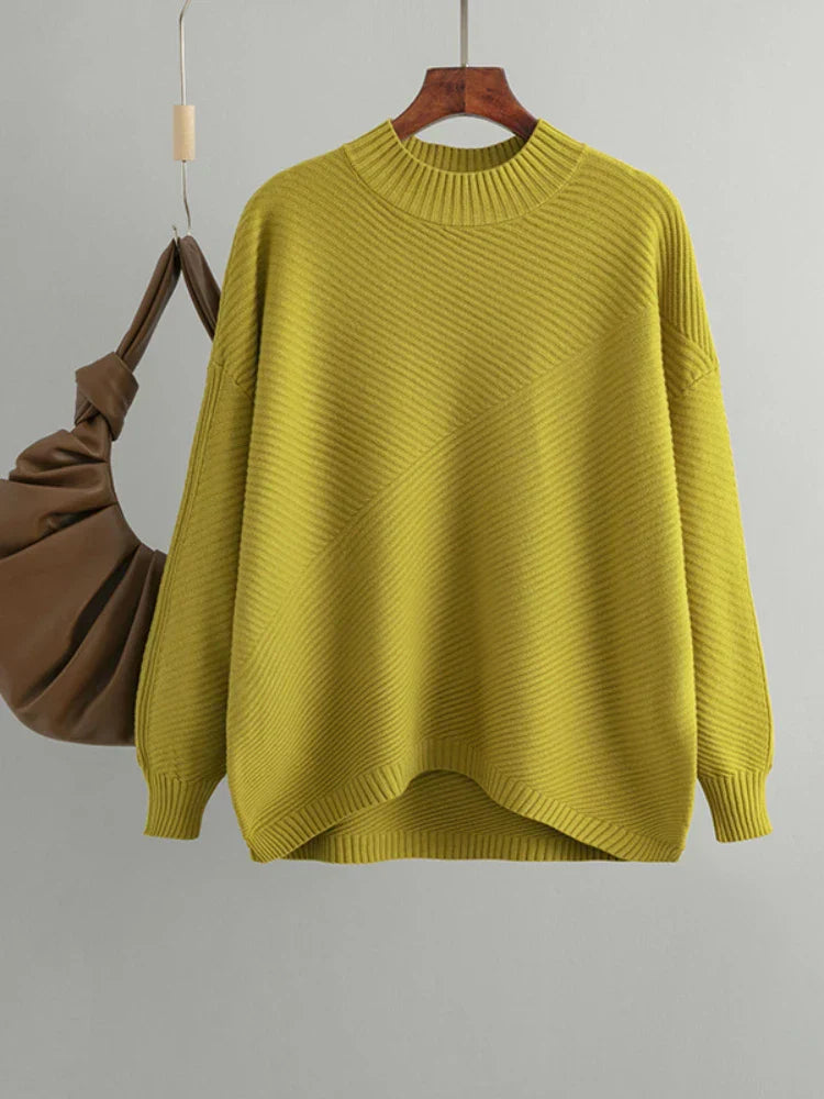 Evelina classic women's oversized ribbed knit jumper in apricot, a versatile crew neck sweater.