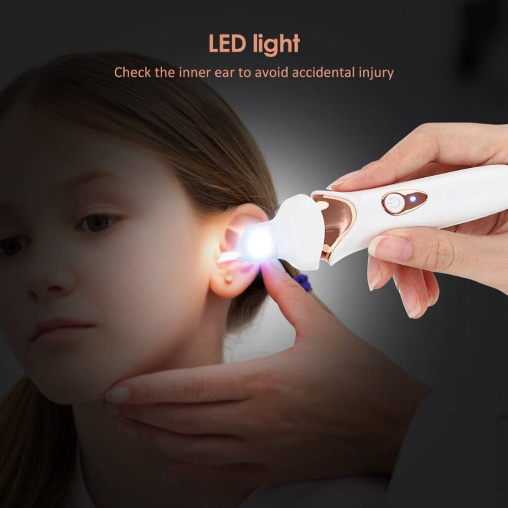 "Painless earwax vacuum cleaner with LED, white silicone tip, ergonomic design for gentle ear care, Health & Wellness product