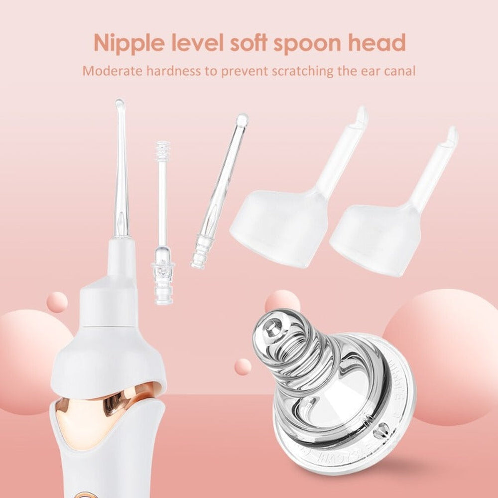 "Painless earwax vacuum cleaner with LED, white silicone tip, ergonomic design for gentle ear care, Health & Wellness product