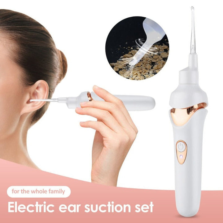 "Painless earwax vacuum cleaner with LED, white silicone tip, ergonomic design for gentle ear care, Health & Wellness product