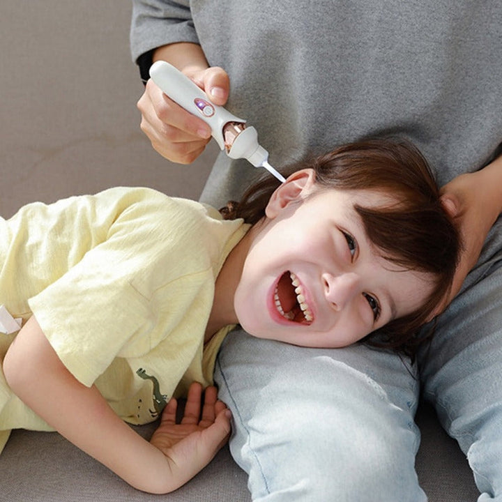 "Painless earwax vacuum cleaner with LED, white silicone tip, ergonomic design for gentle ear care, Health & Wellness product