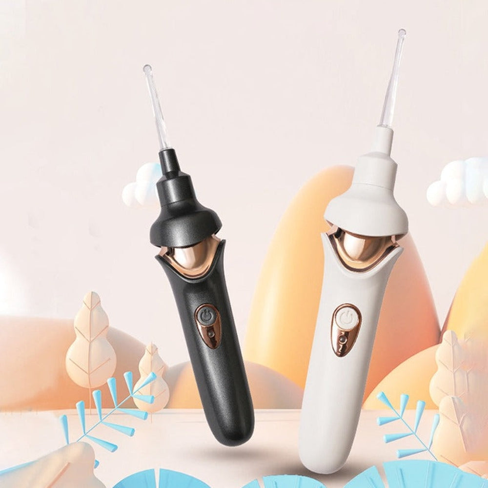 "Painless earwax vacuum cleaner with LED, white silicone tip, ergonomic design for gentle ear care, Health & Wellness product