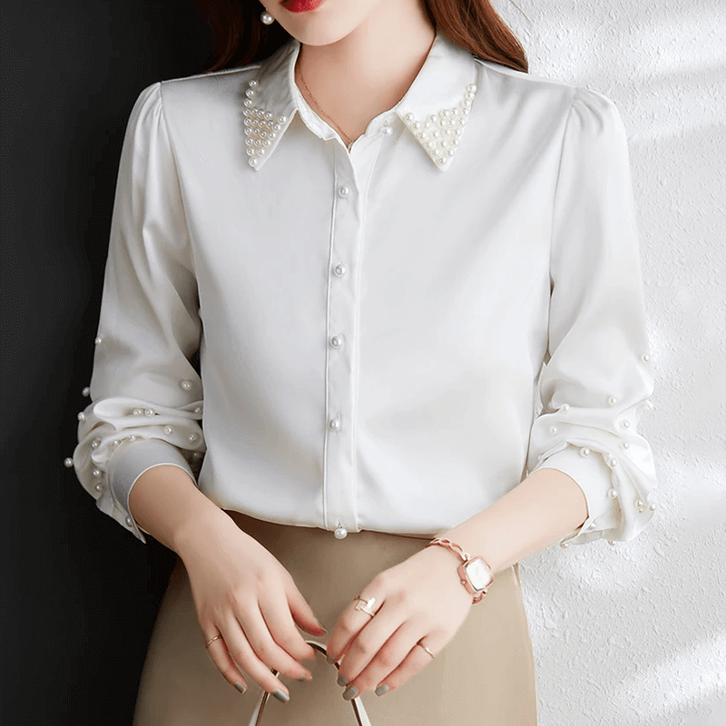 Pearl-Embellished Button-Up Shirt
