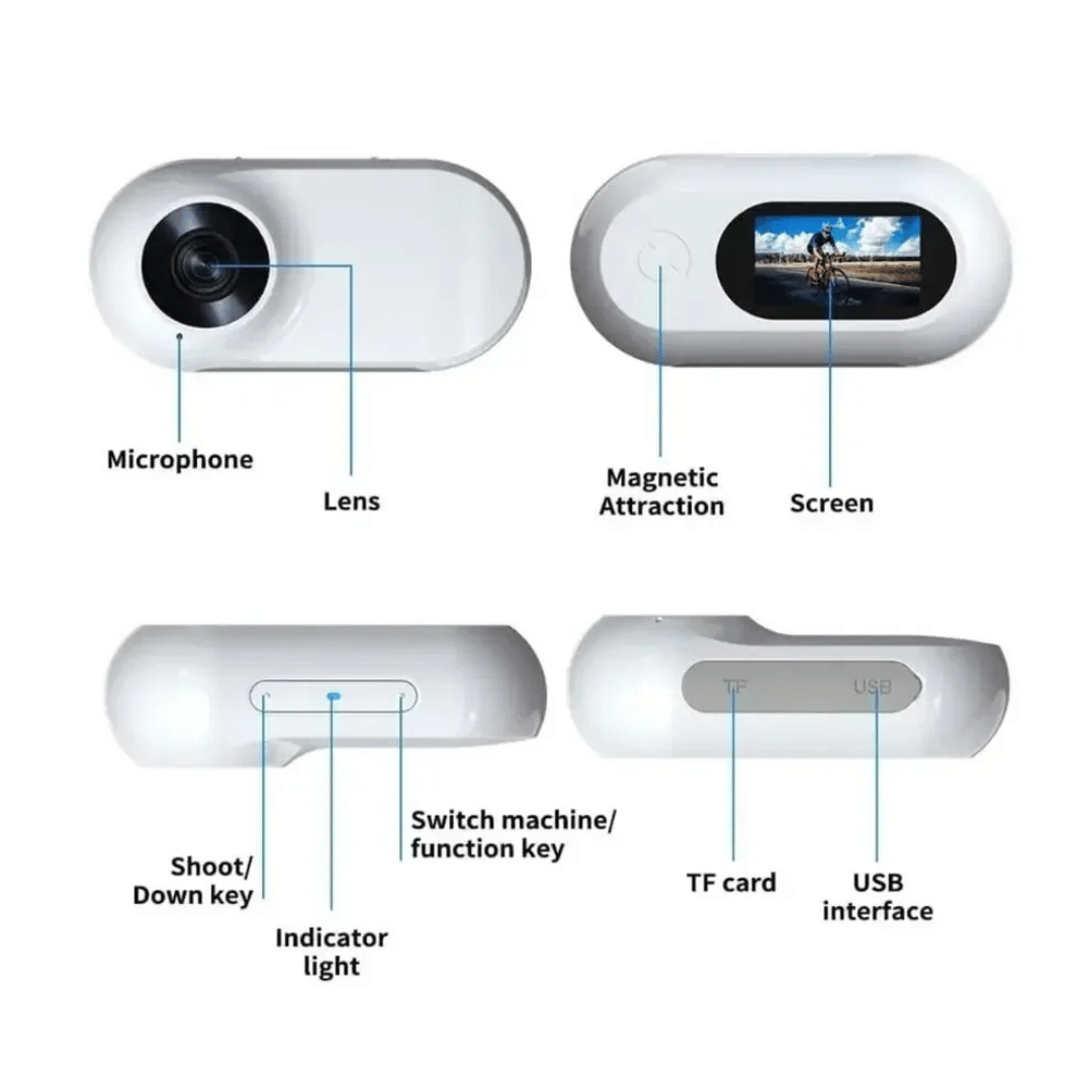 "Pet collar camera with 160° wide-angle lens and HD 1080P video, designed for cats and dogs, fits comfortably on collars."