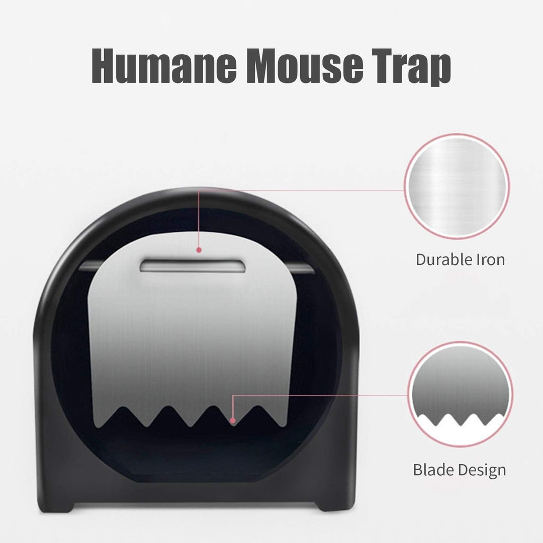 "Plastic rat trap cage with bionic design, sleek black finish, humane no-kill, efficient pest control, easy to use and clean.