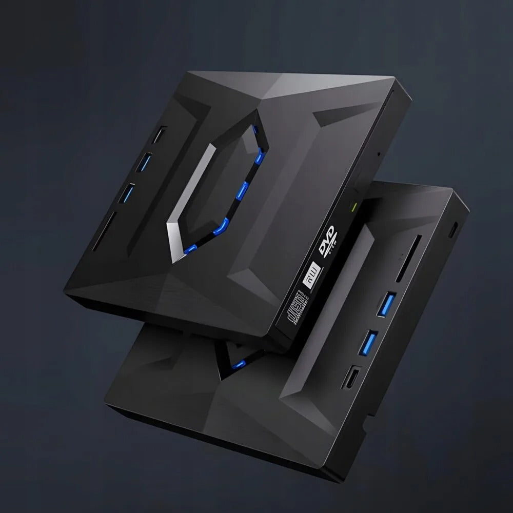 Portable external CD DVD media player & disc burner with USB hub for all laptop models.