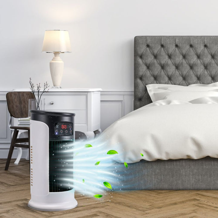 "Portable air conditioner, energy efficient, windowless design, compact and mobile, ideal for small rooms or offices."