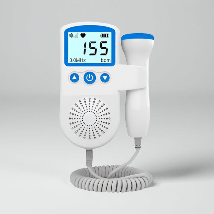 Home-use portable fetal doppler heart rate monitor for expectant mothers to check baby sounds during pregnancy.
