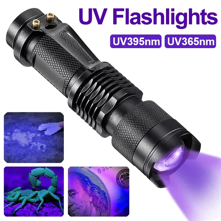 Ultraviolet inspection lamp revealing hidden pet stains, a must-have cleaning tool.