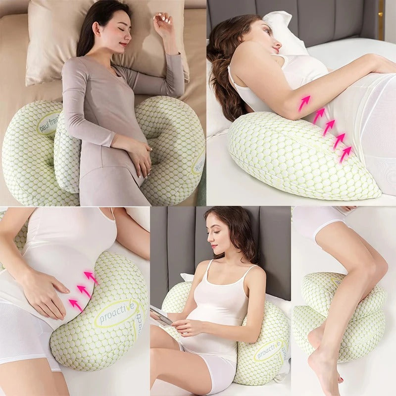"Premium maternity body pillow with cotton cover, ergonomic design, full-body support for comfort and alignment, hypoallergen