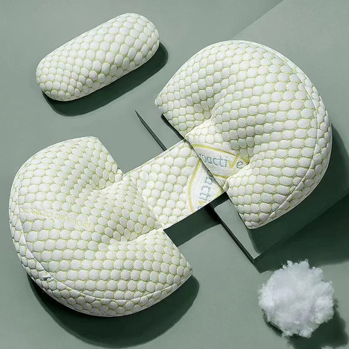 "Premium maternity body pillow with cotton cover, ergonomic design, full-body support for comfort and alignment, hypoallergen