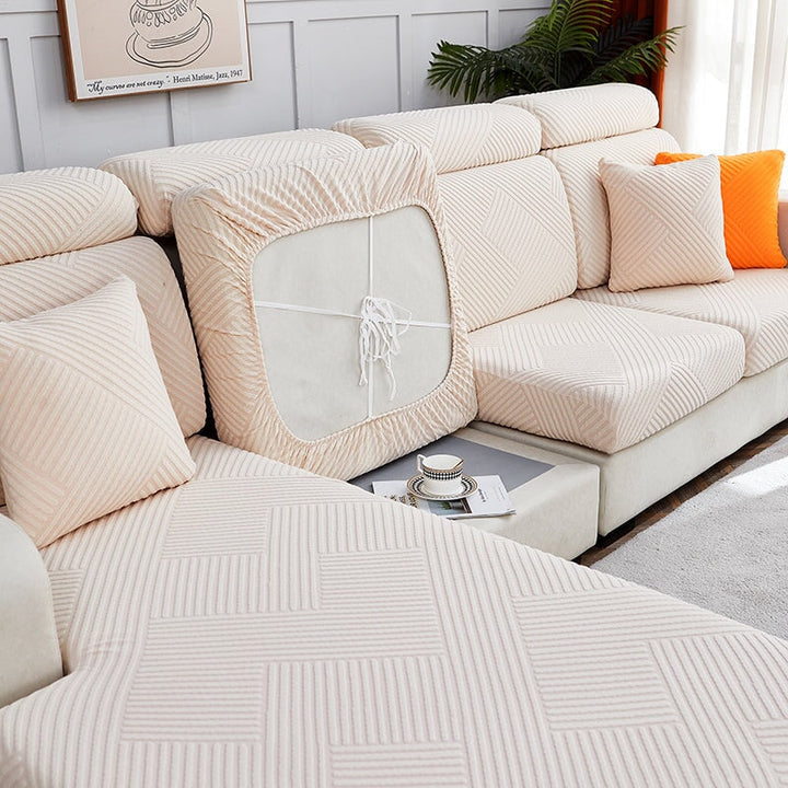 "Premium zig zag sectional sofa cover; modern, durable fabric, adds style and protection; ideal for pet-friendly homes."