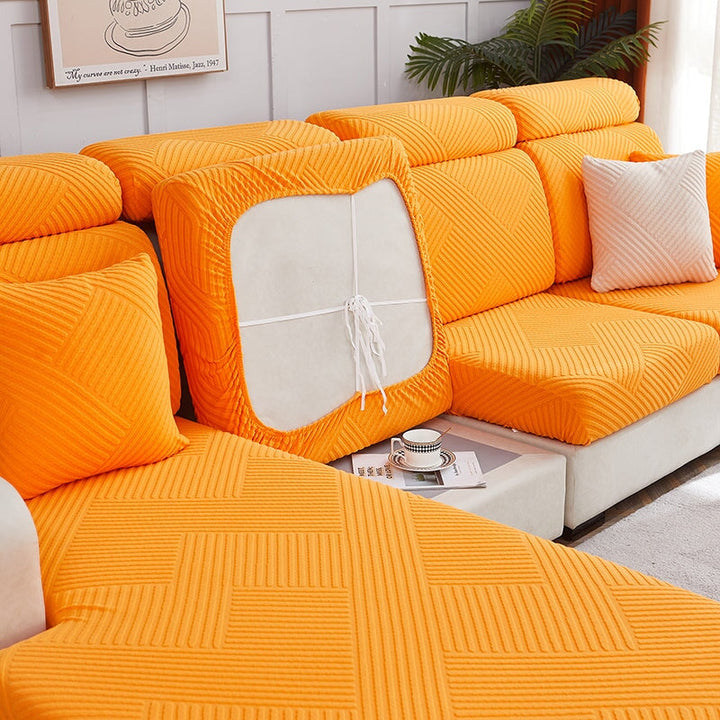 "Premium zig zag sectional sofa cover; modern, durable fabric, adds style and protection; ideal for pet-friendly homes."