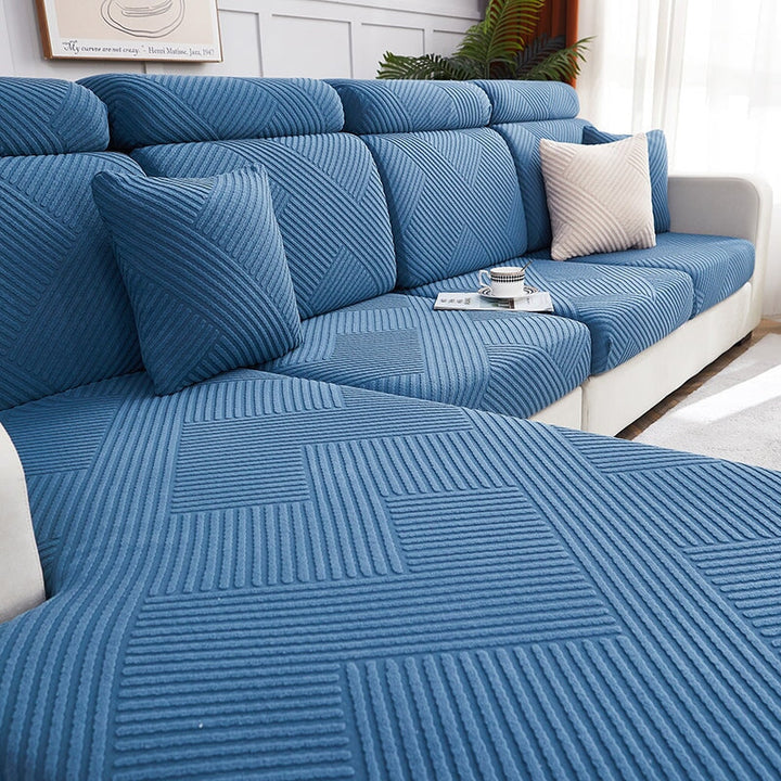 "Premium zig zag sectional sofa cover; modern, durable fabric, adds style and protection; ideal for pet-friendly homes."