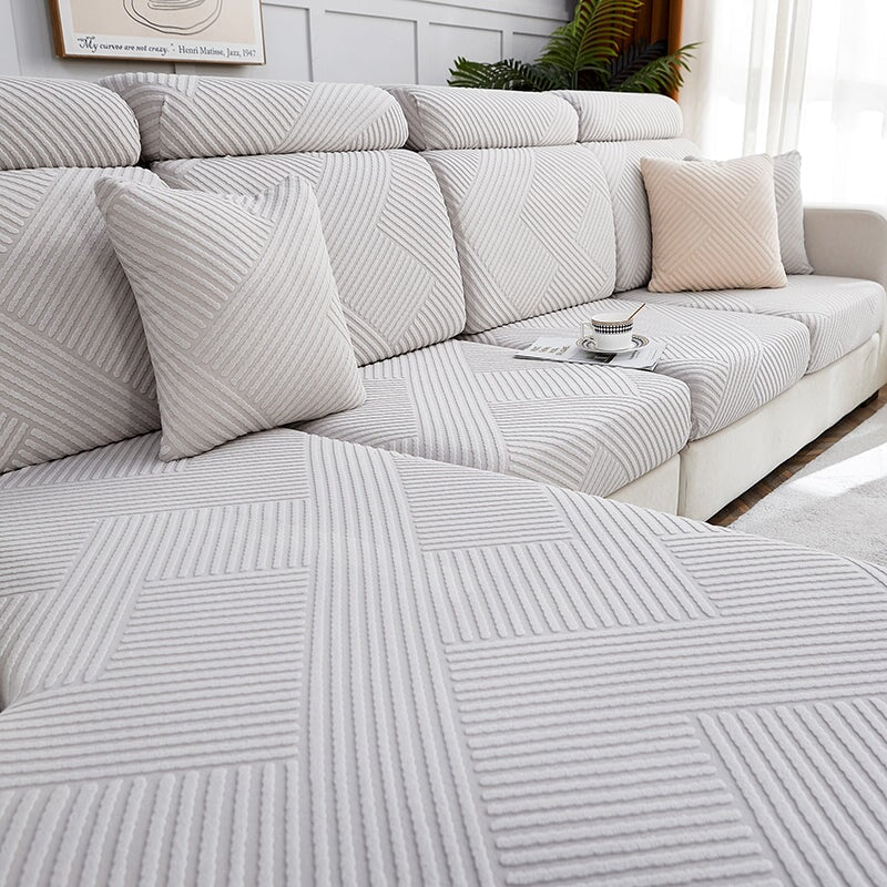 "Premium zig zag sectional sofa cover; modern, durable fabric, adds style and protection; ideal for pet-friendly homes."