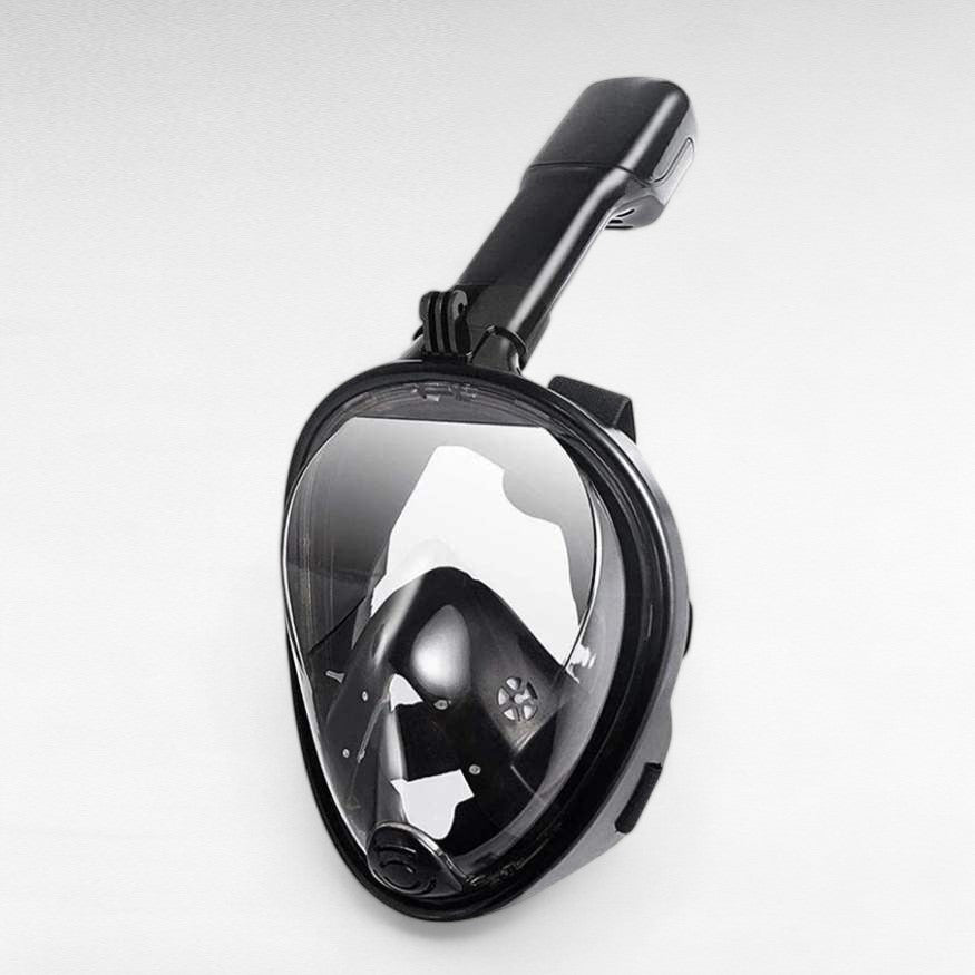 "Pro-grade snorkel mask for men and women, silicone build, anti-fog tempered glass, stylish design, ensures comfort and fit."