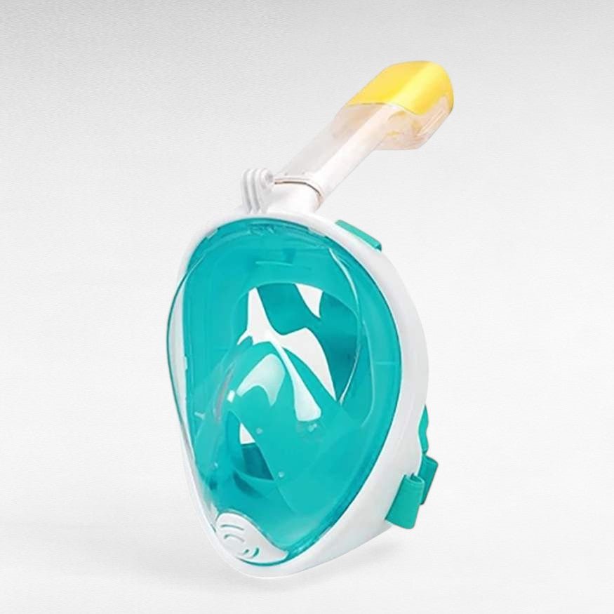 "Pro-grade snorkel mask for men and women, silicone build, anti-fog tempered glass, stylish design, ensures comfort and fit."