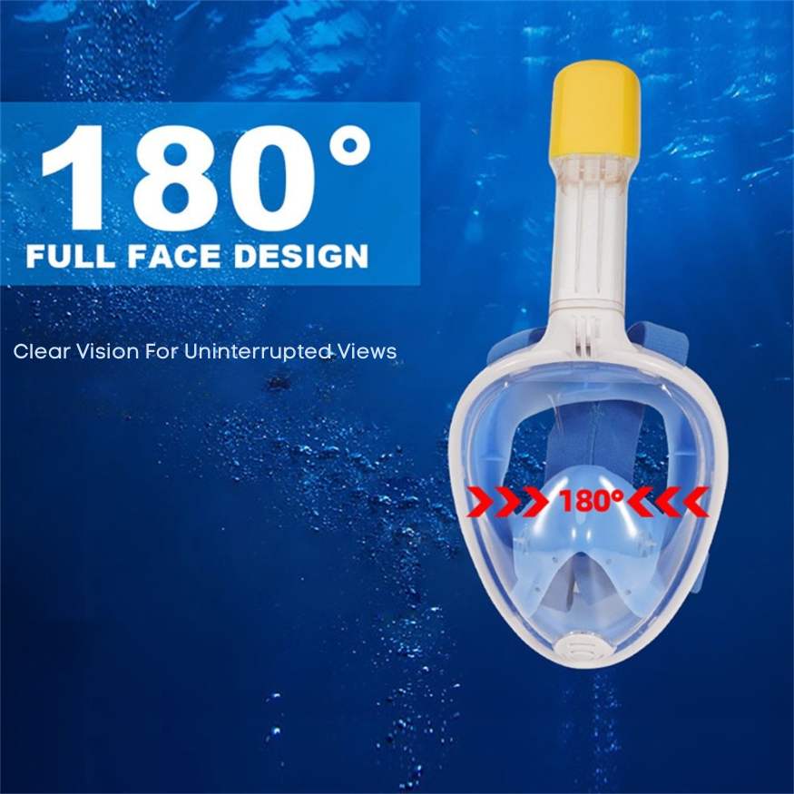 "Pro-grade snorkel mask for men and women, silicone build, anti-fog tempered glass, stylish design, ensures comfort and fit."