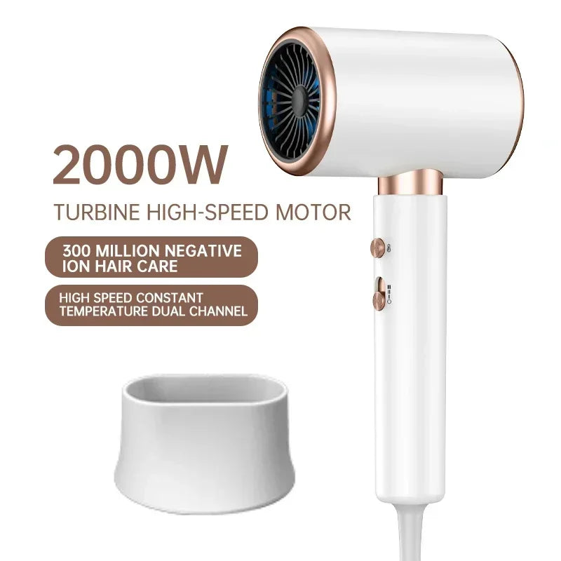 2400W professional hair dryer with negative ions, providing hot and cold air for precise styling.