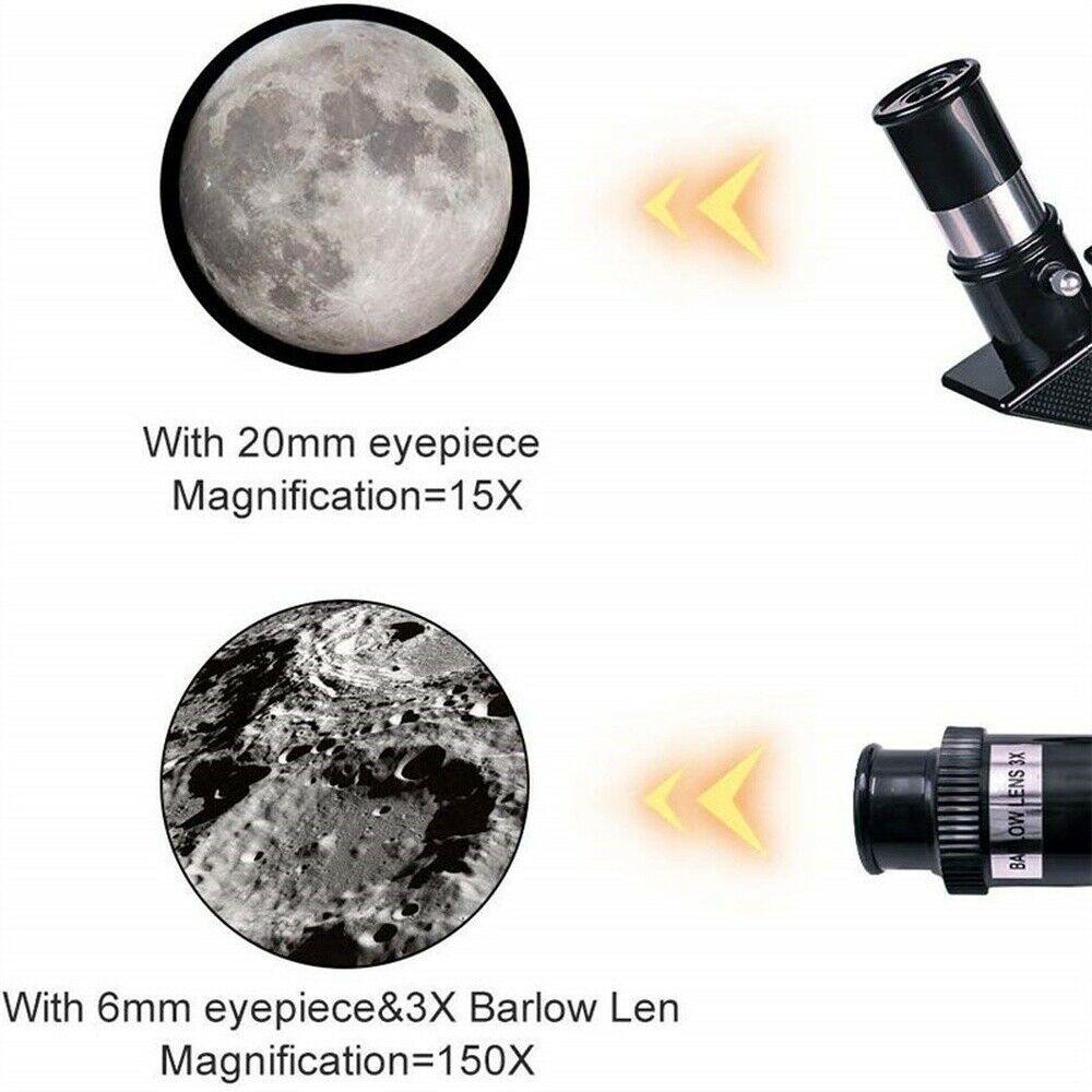 "Professional refracting telescope with 150x magnification on a tripod, ideal for stargazing and celestial observation."