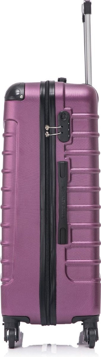 Vibrant purple 2-piece hard shell travel set; robust rolling suitcases perfect for any vacation.