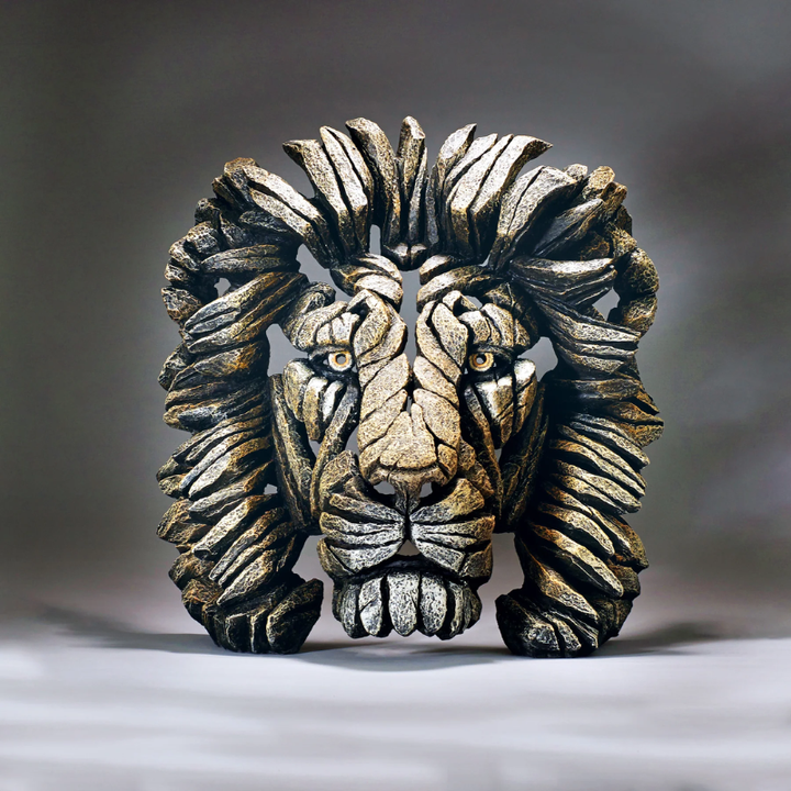 Majestic stone resin lion sculpture. Detailed wildlife art figurine, an impressive animal decor home accent or gift.