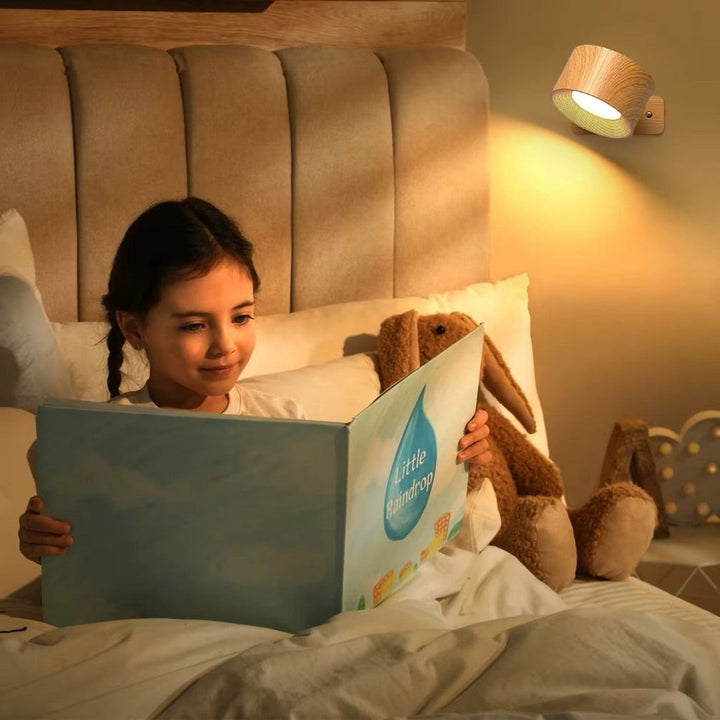"Rechargeable 360° rotating wall light, features sleek design with magnetic ball joint, touch control, and adjustable lightin