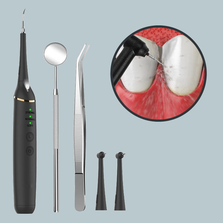 "Rechargeable ultrasonic dental scaler with sleek design, high-frequency vibrations, USB rechargeable for effective oral care
