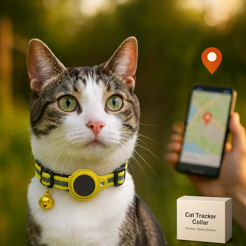 "Reflective cat GPS tracker collar with quick release, enhances safety and visibility for your pet's outdoor adventures."