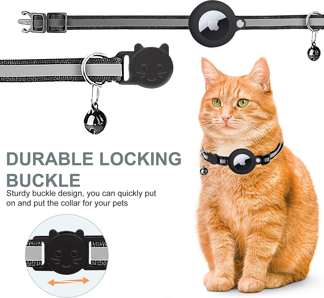 "Reflective cat GPS tracker collar with quick release, enhances safety and visibility for your pet's outdoor adventures."