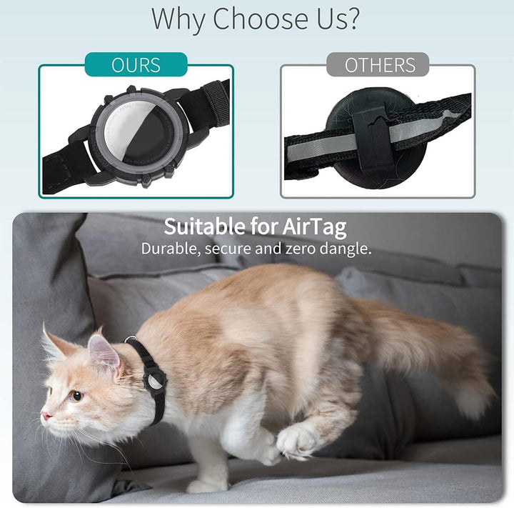"Reflective cat GPS tracker collar with quick release, enhances safety and visibility for your pet's outdoor adventures."