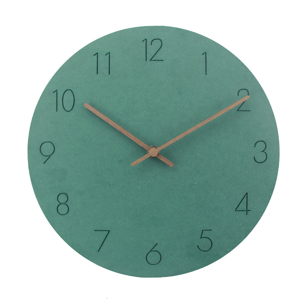 "Silent Scandinavian wall clock with minimalist design, natural wood finish, enhancing elegant home décor"