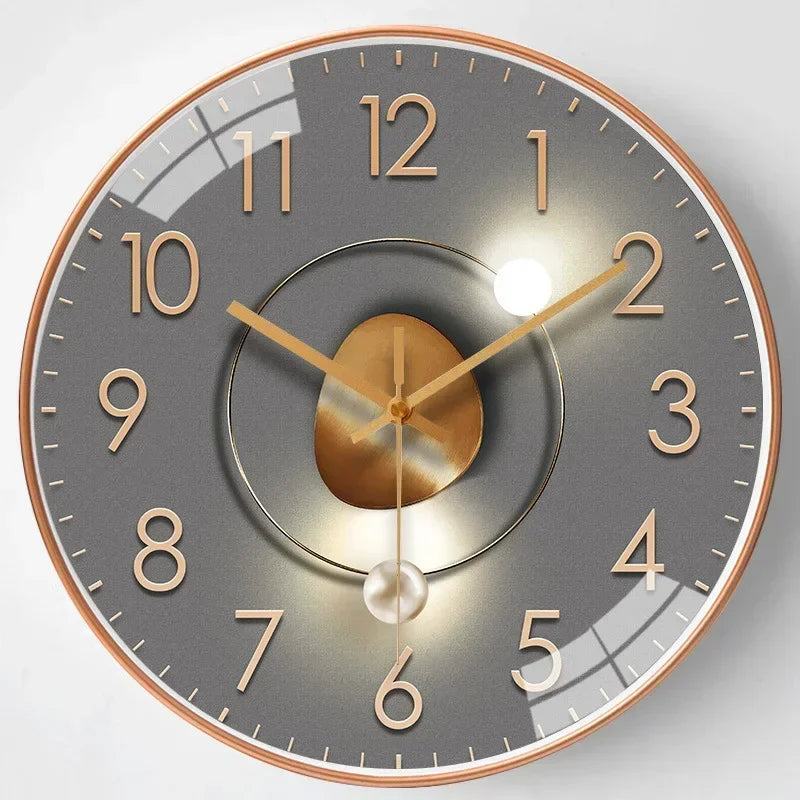Silent wood grain wall clock, rustic farmhouse style for living room, bedroom, or office home decor.