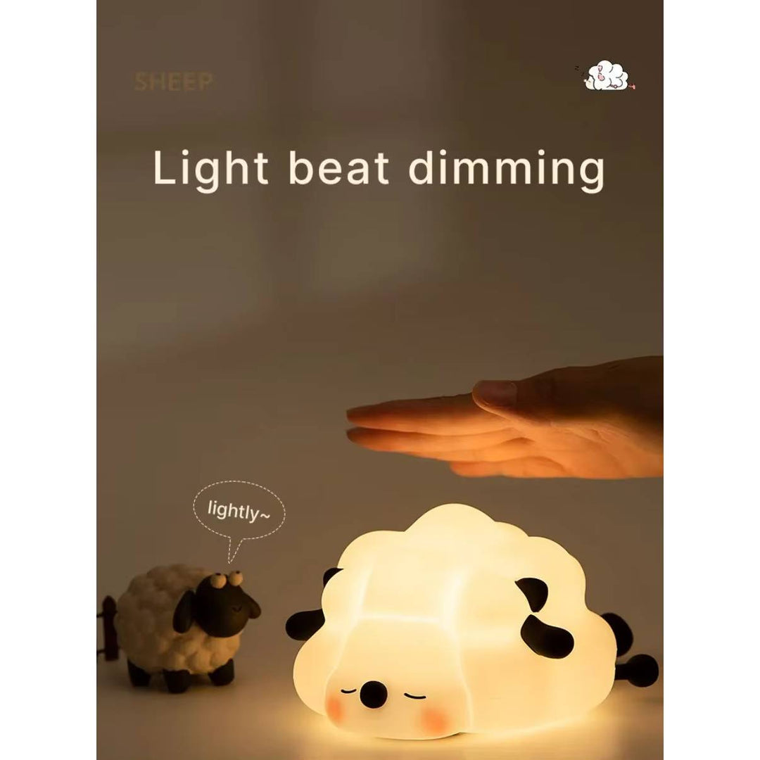 Silicone animal night light for kids with Panda, Sheep, and Rabbit shapes, USB rechargeable, touch-sensitive brightness.