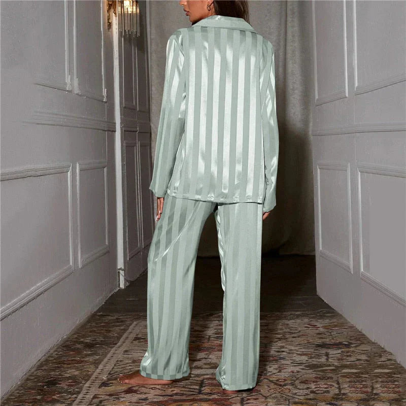Elegant Emilia women's loungewear, a soft two-piece silky set.